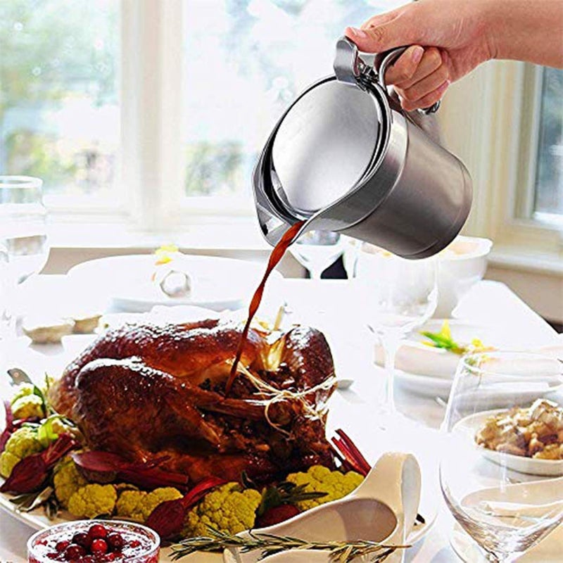 Miecux Double Insulated Gravy Boat - Stainless Steel Sauce Jug with Hinged Lid Hinged Lid Ideal for Gravy or Cream at Thanksgiving (750ML/26 OZ) - Image 4
